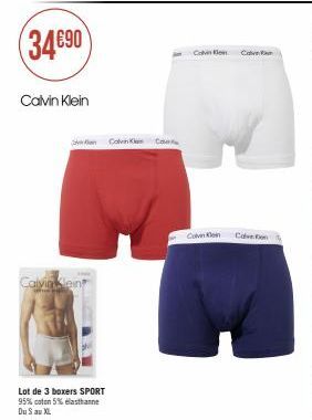 Lot de 3 Boxers Sport Calvin Klein - 95% coton, 5% elasthanne - Du S au XL - Promo!