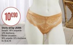 Shorty String LAURA : 10€90 - Dentelle 88% Polyamide 12% Elasthanne - Du 36 au 46.