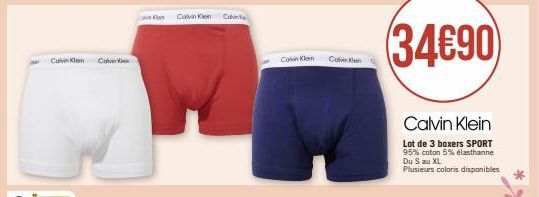 Lot de 3 Boxers Sport Calvin Klein - Profitez de la Promo et Du S au XL, 95% Coton 5% Élasthanne !