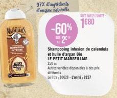 Shampooing LE PETIT MARSEILLAIS Bio à -60%, 2€ seulement chez MAAS NUTRITION INTENSE - 97% d'ingrédients d'origine naturelle!