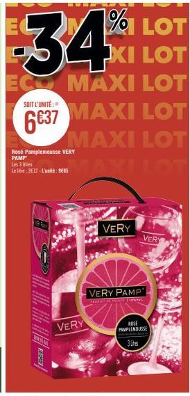 Maxi Lot 6€37: 3L de Rosé Pamplemousse VERY PAMP à 2€12/L ou 9665/u pour HOBOT IN FRANCE INT