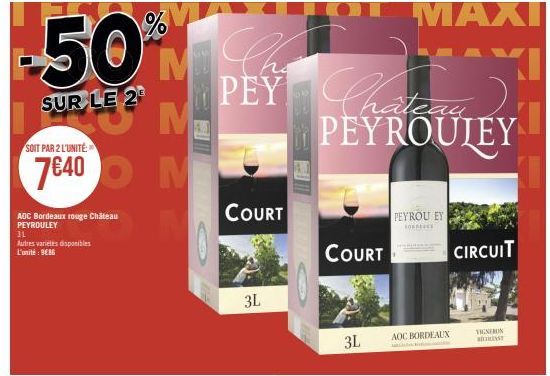 Vin Bordeaux Rouge PEYROULEY - 2M Soit Par 2 L'unité - 31 Autres Variétés - 9€86 la Bouteille - Livraison Gratuite à Partir de 50 L!