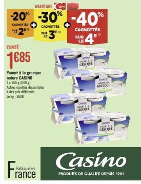 Yaourt à la Grecque Nature Casino, 4x 150g à Prix Réduit: -20%, -30%, -40%!