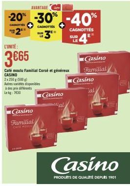 Découvrez le Café moulu Familial Corsé et généreux CASINO: Réduisez vos prix jusqu'à -40%!