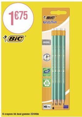 Promo 1€75 ! Crayons BIC Evolution ORIGINAL NF 00, HB/42, M COUNT, Bout Gomme 2244HB.