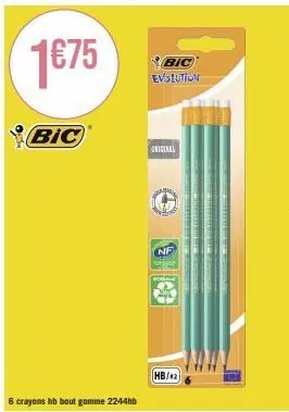 promo 1€75 ! crayons bic evolution original nf 00, hb/42, m count, bout gomme 2244hb.