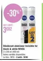 déodorant atomiseur nivea 2x200ml -30% : le litre 9€55, l'unité 5€46!