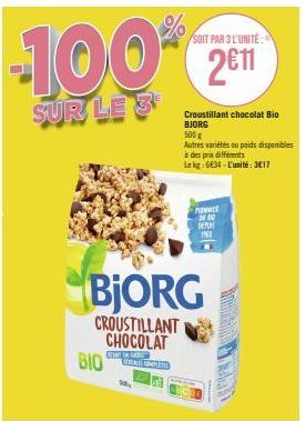 Achetez 3 unités de Chocolat Bio BJORG à 6,34 € l'unité pendant 2⁰11 !