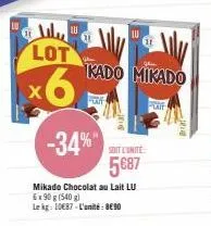 mikado chocolat au lait -34% : 6x90 g (540 g) ! l'unité à 5€87 - au kilo 10€87