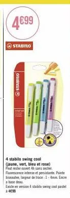 promo exclu - stylos-feutres stabilo swing cool: fluorescence intense et 4mm de largeur!