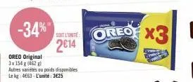 offre spéciale : oreo original 3x154 g à seulement 2€14 l'unité !