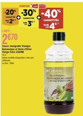 promo de -40% sur la sauce vinaigrette casino vinaigre balsamique et huile d'olive vierge extra 50cl - seulement 2€70!