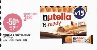 Promo de -50%: Profitez de 15 Boites de Nutella B-ready et 22g m Nutella B-ready