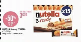 promo de -50%: profitez de 15 boites de nutella b-ready et 22g m nutella b-ready