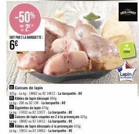 avec -50% : cuisses & gigolettes de lapin, découpées à 2€ la barquette !