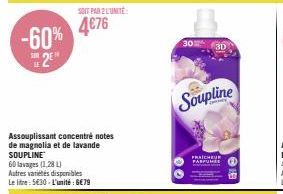 Soupline Assouplissant Concentré: Magnolia & Lavande, 60 Lavages, -60% à 4€76/Unité + D'autres Variétés!