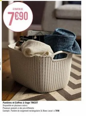 achetez des panières et coffres à linge tricot en plusieurs coloris - promo: paniere de rangement rectangulaire 3l à 7€90!