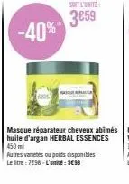 abîmez moins vos cheveux : masque réparateur herbal essences à 5,98€ (-40%).