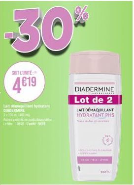 Profitez de la promotion 2 pour 1 sur le Lait Démaquillant Hydratant PH5 Diadermine pour Pelle Intolérante - 2x200ml