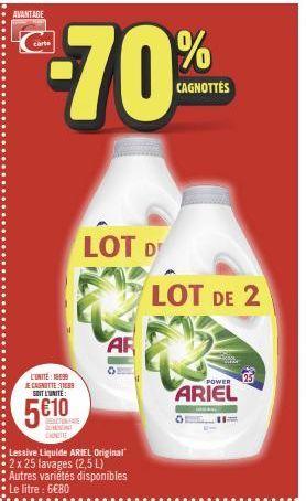 Promo Super Avantage sur le Power Ariel 2-Pack : 70% de Cagnottes et 60.99€ l'Unité!