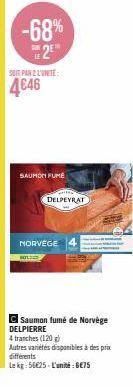 Découvrez le Saumon Fumé Delpeyrat de Norvège : -68% à 6€ l'unité (4 tranches/120g) !