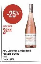 aoc cabernet d'anjou rosé plessis duval 75cl -25% : 4€59 l'unité!