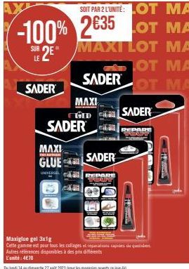 Maxiglue Gel 3x1g : Sader Repare tous vos Projets! Promo Fit&S pour Collages & Réparations Rapides!