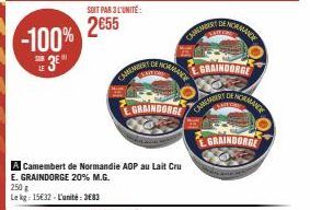 Cabarbert de Normandie AOP au Lait Cru, 250g à 2€55 : -100% E3E soit 15€32/Kg ou 383/Unité!