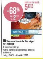 Saumon Fumé de Norvège DELPIERRE: -68% à 5€12/2 Tranches (120 g) - Autres Variétés Disponibles.