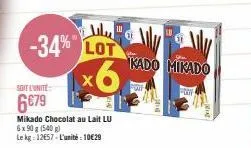 kado mikado chocolat au lait: -34% promo 6x90 g (540 g) au prix de 10€29 l'unité!