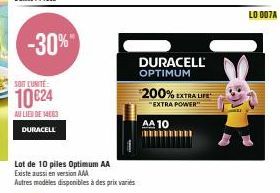 Profitez des Remises Incroyables sur Duracell Optimum AA 10 : -30% ! 200% Extra Life, Extra Power.