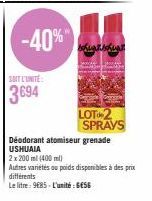 Promo -40% : Déodorant Grenade Ushuaia 200 ml, Lot 2 Sprays - 3694 - 6€56/unité