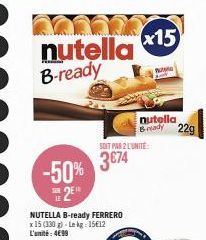 Promo -50% Nutella B-Ready de Ferrero : 15 x 330g à 4,99€ l'unité!