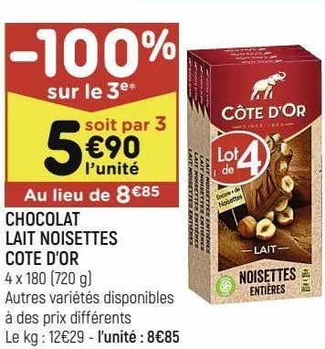 chocolat lait noisettes cote d'or 