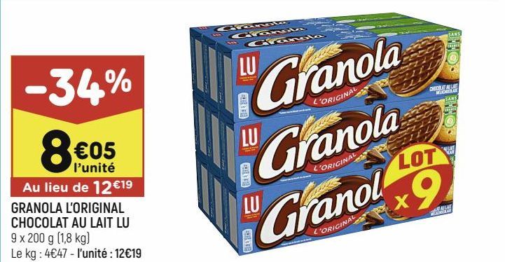 GRANOLA L'ORIGINAL CHOCOLAT AU LAIT LU