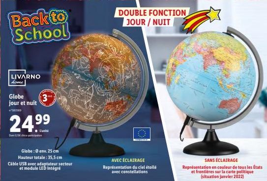 LIVARNO Globe Jour & Nuit: 3 Unités à 24.99€, Économisez 010€! 25 cm, Câble USB, Module LED intégré & Plus!