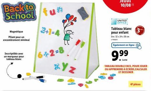 Tableau Magnétique Pliant pour Enfants - 6+2=8 & 3+1-4 - UNITED OFFICE - 32 x 24 x 38 cm - Inscriptible au Marqueur BOT.