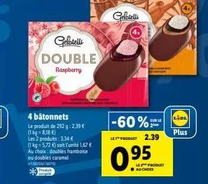 gelatelli double: promo 2 pour 1, 1kg à 5,72 € - framboise & caramel!