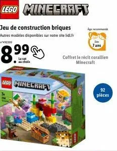offre spéciale ! lego minecraft - jeu de construction briques pour enfants âgés de 7 ans et plus, 92 pièces, récit corallien.