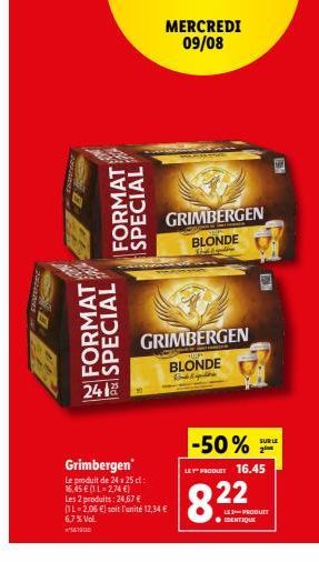 Promo Mercredi : Grimbergen FORMAT SPECIAL à 12,34€ (6,7% Vol) - 24,67€ pour 2 produits.