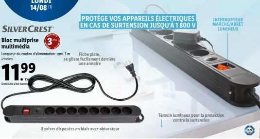 Profitez de la Promo : Bloc Multiprise 3 Multimédia SILVERCREST à 30€ avec 8 Prises et Obturateur !.