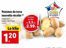 Pomme de Terre Nouvelle Récolte 1 Catégorie 1 : 2,5 kg à 2.99€ ! Calibre 40/70 mm, Garanties Produit Français