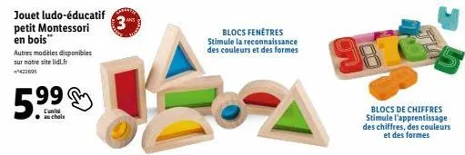 apprenez en s'amusant | le jouet montessori ludo-éducatif en bois chez lidl - 3 blocs fenêtres | stimule la reconnaissance des formes et des couleurs | 5.99 !