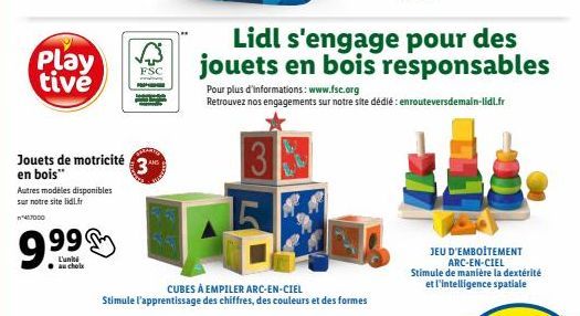 Play tivě 9.990 : Stimulez l'apprentissage des couleurs avec les Cubes à empiler Arc-en-ciel FSC - Disponibles sur lidl.fr !