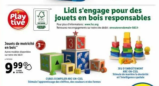 play tivě 9.990 : stimulez l'apprentissage des couleurs avec les cubes à empiler arc-en-ciel fsc - disponibles sur lidl.fr !