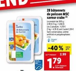 offre spéciale : nautica 28 bâtonnets de surimi au goût de crabe à 2,39€/kg