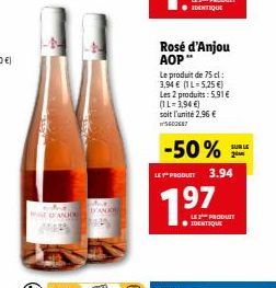 Rosé d'Anjou AOP: Lot de 2x75cl à -50% - Seulement 3,94€ l'unité!