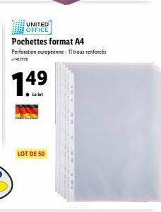 Lot de 50 Pochettes A4 11 trous Renforcés - Réduction 1.4⁹: 417778