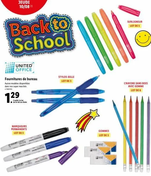 marqueurs permanents et stylos-bille à 1.29€ - promo jeudi 10/08 jeudi 10/08 (1) back to school united office