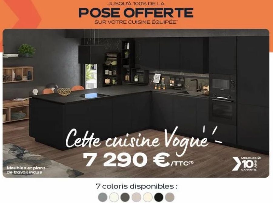 Cuisine Vogue 7290€/TTC avec Meubles et pose incl.: 7 coloris, Garantie & Promo jusqu'à 100%!